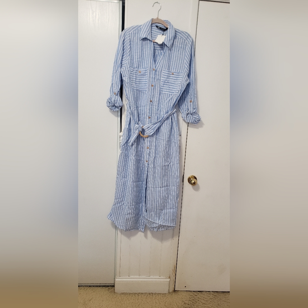 Zara Light Blue and White Striped Dress - Picture 5 of 8